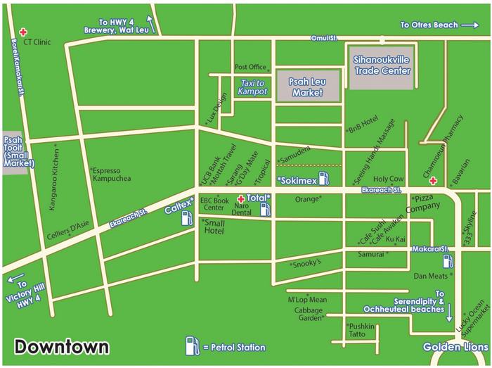 downtown sihanoukville map.  sihanoukville, cambodia