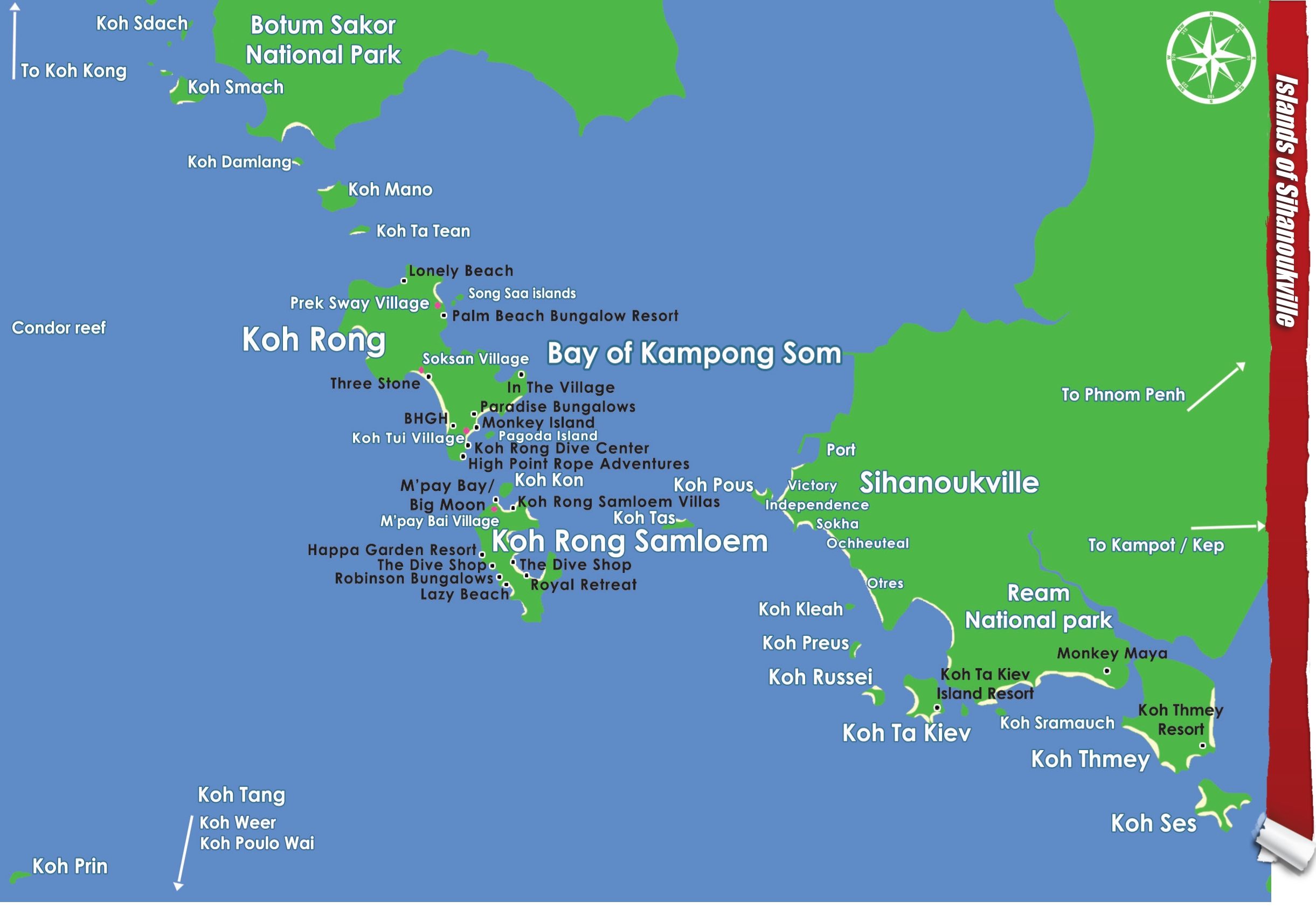 island map of sihanoukville, cambodia.  koh rong, koh rong samloem