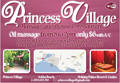 Princess Village Massage and Guesthouse and Restaurant in Sihanoukville, Cambodia.