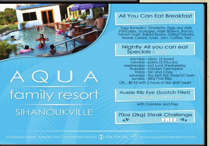 Aqua Family Resort in Sihanoukville, Cambodia.  Rooms Pool-Side.