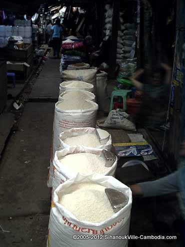 rice for sale at the sihanoukville market