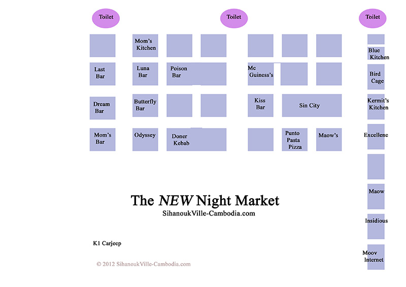 The SihanouVille New Night Market Map.  SihanoukVille Square Map.