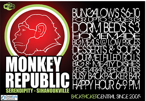 Monkey Republic Bungalows in Sihanoukville, Cambodia.